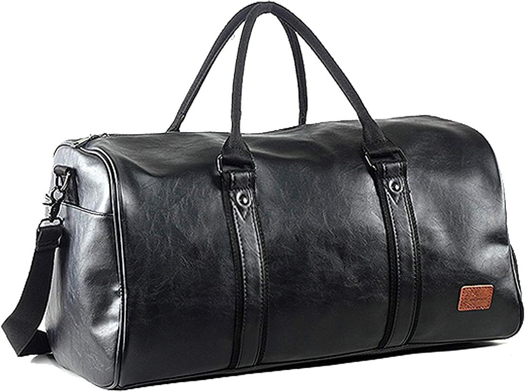 Leather Travel Bag with Shoe Pouch, Waterproof Weekender Overnight Bag, Carry On Duffel Bag for Men Women-Black (20inch)