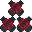 EXPAWLORER Anti-Slip Dog Socks-Double Sides Grips Traction Control on Hardwood Floor,Dog Shoes for Hot/Cold Pavement,Best Paw Protector,Prevents Licking,for Puppy Small Medium Large Senior Dogs (Black&Red)