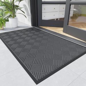 Durable Indoor Outdoor Door Mat, 4' x 3' Heavy Duty Front Door Mat for Entryway, Non-Slip Backing, Stain and Fade Resistant, Absorbent Commercial Floor Mat for High Traffic Area, Gray-Diamond
