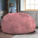 Classic Bean Bag Chair, with Faux Rabbit Fur Cover for Teens and Kids, Memory Foam Bean Bag Chairs, Ultra Soft Faux Fur Fabric, 2.5 feet Round Fluffy Bean Bag Sofa (Dusty Pink)