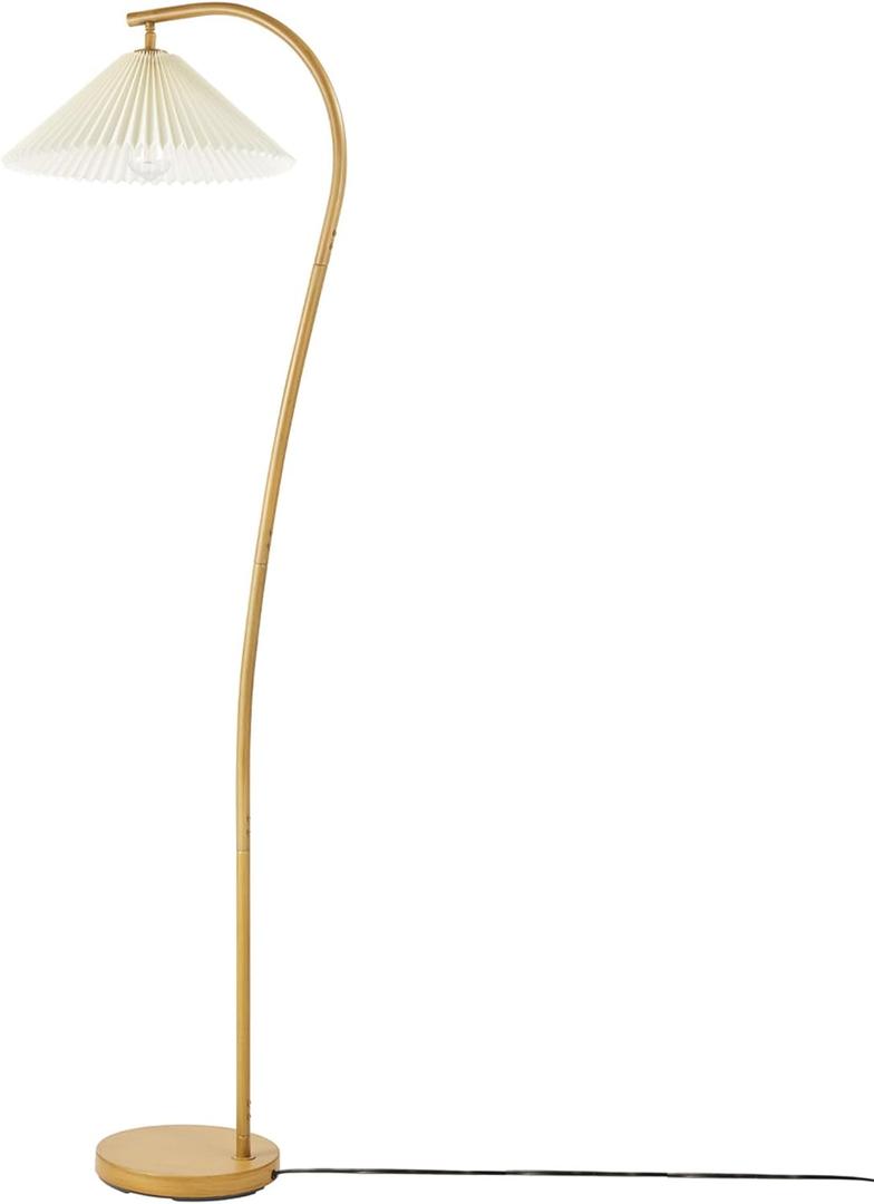 Globe Electric x Novogratz 61000043 62" Floor Lamp, Wood Toned, White Pleated Shade, Pivot Joint on Shade, On/Off Foot Switch, Black Cord, Modern Lighting for Living Room or Office