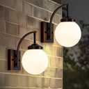 Outdoor Wall Sconce Set of 2, Modern Front Porch Lights for House, Exterior Light Fixture Wall Mount with Frosted Glass Globe Patio, Indoor Sconce Lighting for Bathroom, E26 Base