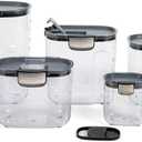 ProKeeper+ Airtight Food Storage Container Set Clear Plastic Flour and Sugar Canister Set with Magnetic Accessories for Kitchen Organization (Grey, 9-Piece)
