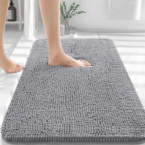 OLANLY Bathroom Rugs 30x20, Extra Soft Absorbent Chenille Bath Rugs, Rubber Backing Quick Dry, Machine Washable Bath Mats for Bathroom Floor, Tub and Shower, Home Decor Accessories, Grey (30" x 20", Grey)