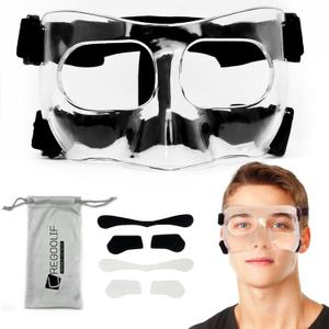 Nose Shield Protective Mask for Basketball and Football Sports Adjustable Mask with Foam Padding for Men and Women Black (Clear)