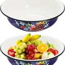 Lawei Set of 2 Enamel Bowl, 4 Quart Large Enamel Salad Serving Mixing Bowl with Black Rim, Vintage Enamelware Plate Dish for Fruit Salad Pasta Soup Dinner, Round Dough Making Bowl Washing Basin, 12in