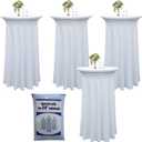 4-Pack 24"x43" White Round Cocktail Table Skirts | Stretch Spandex Fitted Tablecloths | Wrinkle-Resistant, Stain-Resistant, and Machine Washable for Bars, Weddings, Parties, and Banquets