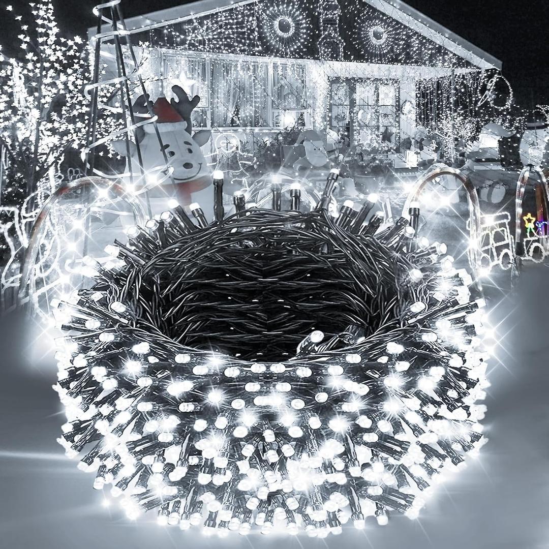 Christmas Lights 1000LED 98FT Waterproof Outdoor Timer 8 Modes Twinkle Fairy Lights LED String Lights Indoor Christmas Tree Lights for Wedding Party Yard House Decor (Cool White)