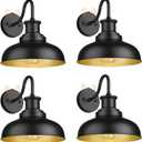 Dusk to Dawn Outdoor Gooseneck Barn Lights Outdoor Wall Sconces Farmhouse Exterior Wall Mount Light Vintage Outside Lighting Fixture Industrial Black Lanterns for Porch Garage Shed Patio, 4 Pack