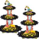 2 Pack Construction Birthday Decorations Party Supplies Favors: 3 Tier Building and Construction Vehicles Theme Cup Cake Stand with Topper, Waterproof Cardboard Cupcake Stand, High Stability