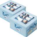 GRANNY SAYS Shoe Organizer for Closet, Fits up to 8 Pairs, 2 Pack Shoe Cubby Storage Containers with Side Mesh Pocket and Flip-Top Lids, Blue (Max Foot Length: 6")