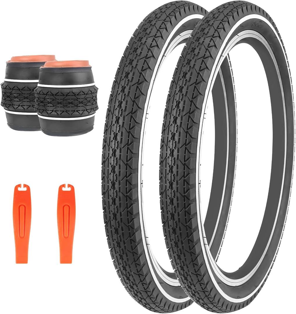 20"/24"/26" x 2.125" Folding Replacement Bike Tires for Beach Cruiser BikeBicycle Tires for Commuter BikesWhite Wall1/2Tires & 1/2 Tubes & 2 Levers