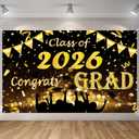 2 x Class of 2026 Graduation Decorations, Seutgjie Black and Gold 70.9 * 43.3 Inch Polyester Congrats Grad Backdrop for Kindergarten Elementary Middle High School and College Graduation