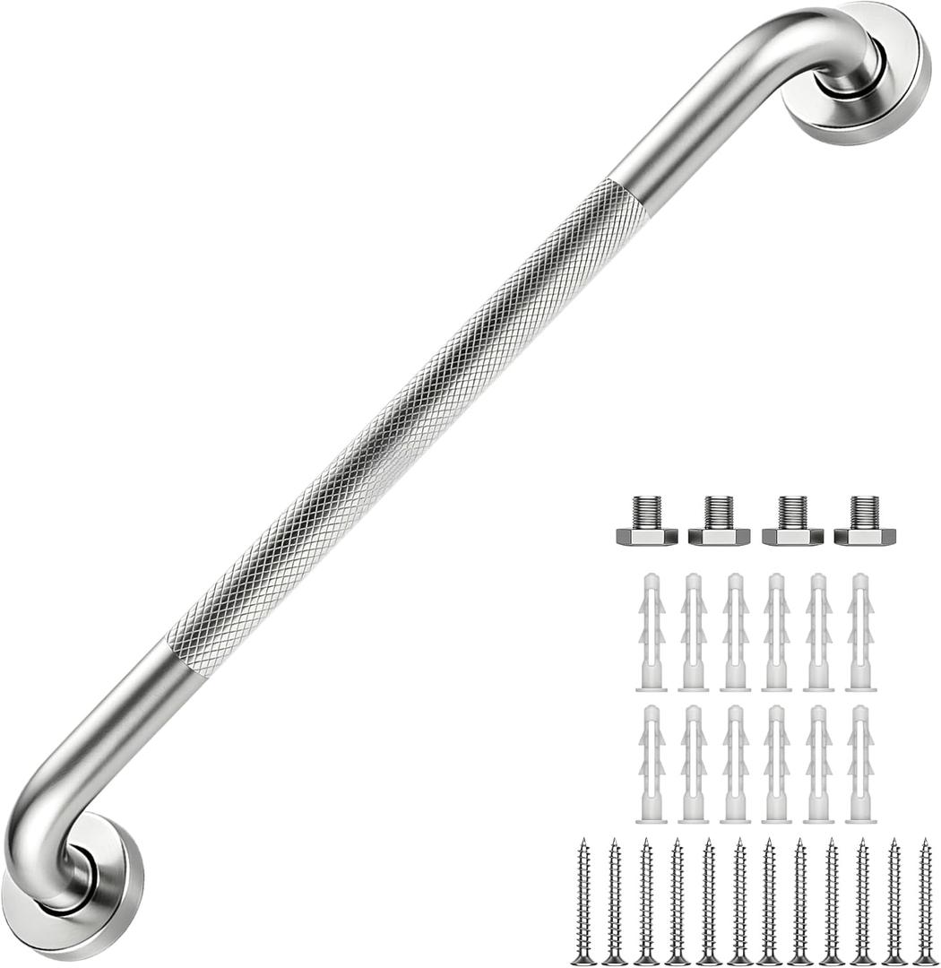 24 Inch Grab Bars 1.25" Dia,Brushed Nickel 304 Stainless Steel Bathroom Grab Bar,Anti Slip Knurled Safety Bar,Wall Mount Handicap Grab Bars,Support Handrail for Seniors Elderly Injury