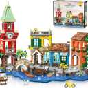 Venice Main Street Building Set for Adults, 2155 PCS City House Building Block Kit with Light Flower Shop Pizzeria, Christmas Home Decor Architecture Model Gift for Women Men Teen Girl 10+