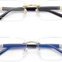 Rimless Reading Glasses, Spring Hinge Readers, Diamond Cut Edge Design Blue Light Glasses (A-06: Golden Silver With Hard Cases)