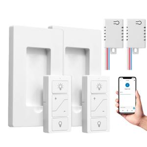 Wireless Dimmer Switch, 2 Remote Light Switch and 2 Receiver kit, Compatible with Alexa Voice Control, Single Pole Smart Wall Switch Lighting Fixture for Ceiling Lights Lamps, Support 2.4G&5G