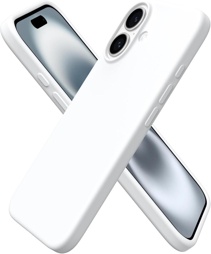 ORNARTO Compatible with iPhone 16 Case 6.1", Slim Liquid Silicone 3 Layers Full Covered Soft Gel Rubber Shockproof Phone Case, Protective Cover with Anti-Scratch Microfiber Lining-White