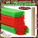 Potchen 50 Pcs Plastic Straws Disposable Drinking Straw Bulk for Summer Hawaii Game Fruit Party Supplies(Red,Green,Christmas Stocking)