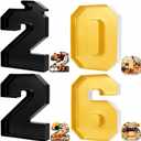 Tellingyou 4 Pcs 13.7" 2026 Charcuterie Numbers Fillable Graduation Disposable Mache Box Chocolate Candy Tray Grad Container Decoration(Black and Gold,2026)