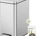 EKO Small Bathroom Trash Can with Lid Soft Close, Step Pedal, 10 Liter / 2.6 Gallon Stainless Steel Garbage Can with Removable Inner Bucket, Anti-Fingerprint Finish (Silver)