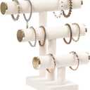 3 Tier Bracelet Holder, Bracelet Display Stand with Metal Cap, Beige White Velvet Jewelry Organizer Displays for Necklace Scrunchies Watches Hair Ties