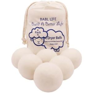 BABL LIFE Wool Dryer Balls-Pack of 6,Premium Reusable New Zealand Natural Fabric Softener,Saves Drying Time, Handmade-Upgraded Version(Made of The Latest Shearing)-2.6 Inch