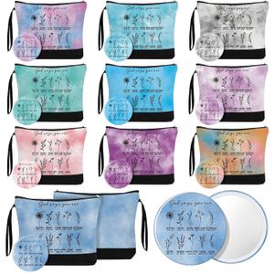 Kacctyen 20 Pcs Christian Gifts for Women 10 Colors Christian Makeup Bag Religious Compact Mirror Bible Verse Cosmetic Bag with Zipper Inspirational Pocket Mirror for Women Sister Church Member Gift