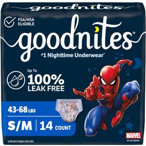 Goodnites Boys' Nighttime Bedwetting Underwear, Size S/M (43-68 lbs), 14 C