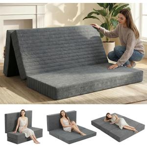 Erament 6-Inch Tri-Fold Mattress Full Size, Covertible Bed Floor Futon Mattress with Handles & Non-Slip Bottom, Foldable Mattress with Removable Tufted for Guest, Camping, Dorm
