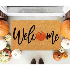 Fall Thanksgiving Natural Coir Doormat Cute Autumn Pumpkin Welcome Floor Mat Non-Slip Entrance Door Rugs for Indoor Outdoor Thanksgiving Home Bathroom Decor, 16.5 x 29 Inch