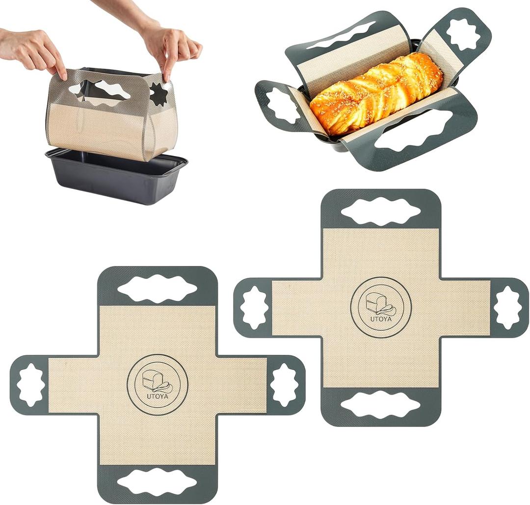 2 Pcs Reusable Silicone Bread Loaf Pan Liner, Food Grade BPA Free Bread Baking Mat, Non-Stick and Heat Resistant Dough Transfer Tool, Sourdough Sling with 4 Handles, Fits 9x5" or 1.5Lb Loaf Pans (Gray)