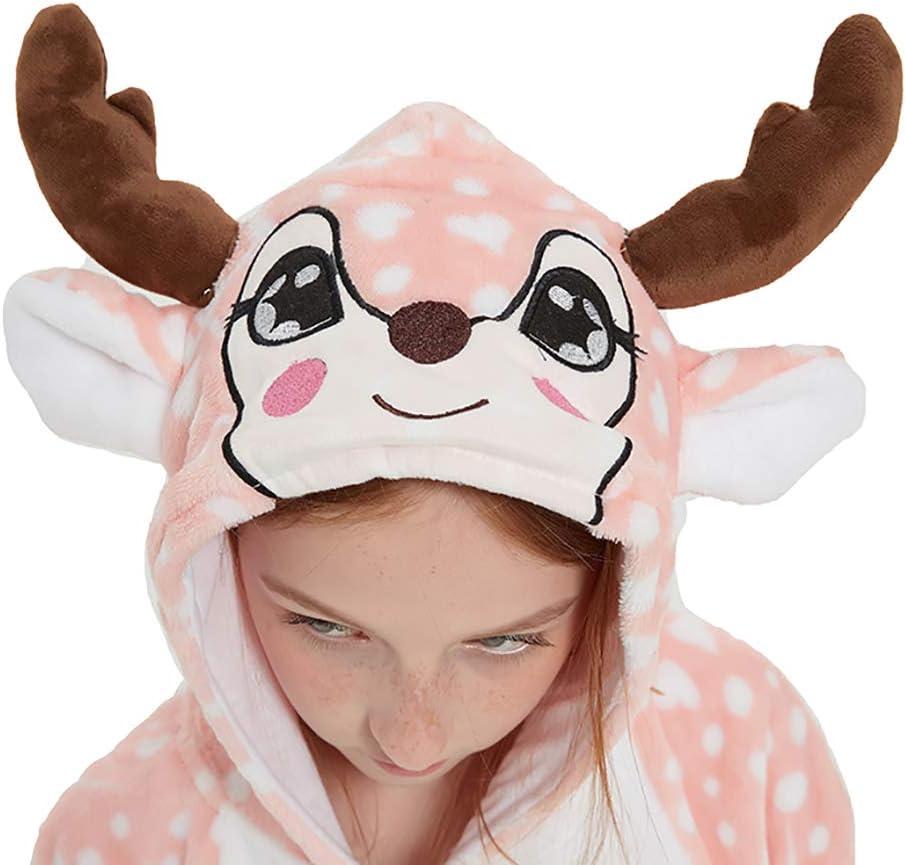 ABENCA Kids Deer Onesie Reindeer Costume Animal Girls Pajamas Christmas Halloween Cosplay Sleepwear.Pink Deer.140 (9-10 Years)