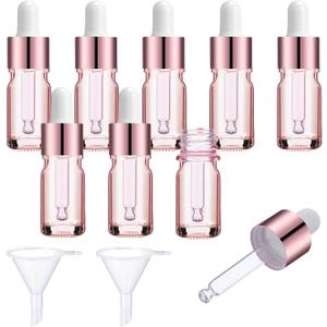 Patelai 8 Pcs 5 ml/ 0.2 oz Frosted Glass Dropper Bottles Essential Oil Bottles with Eye Dropper and Bamboo Lids Perfume Sample Essence Liquid Cosmetic Containers and Funnels (Rose Gold)