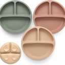 Suction Plates for Baby 3 pack, Stay Put Divided Toddler Plates, 100% Food Grade Silicone Baby Plates, BPA Free, Baby Feeding Supplies, Microwave & Dishwasher Safe (Pink)