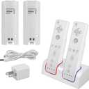 Wii Remote Battery Charger(Free USB Wall Charger+Lengthened Cord) Dual Charging Station Dock with Two Rechargeable Capacity Increased Batteries for Wii U Game Remote Controller (White)