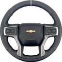 Hand-Sewing Steering Wheel Wrap Cover Black Perforated Leather/Grey Marker Strip Wrap Interior Protection Accessories for Chevrolet Silverado 1500 2019-2021 2500HD 3500HD/ Chevy Suburban 2020-2022