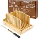 Bamboo Bread Slicer for Homemade Bread with Serrated Knife & Crumb Tray - Foldable Compact Bread Cutting Guide, Adjustable Bread Slicer, Bread Cutter Slicer for Homemade Bread, Cakes, Bagels