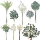 VIERENA Artificial Greenery Stems Box Set(Pack of 65pcs) with 8 Kinds of Faux Plants and Fake Flowers for DIY Wedding Bouquet Table Centerpieces and Floral Arrangement (Beige&Dusty Green)