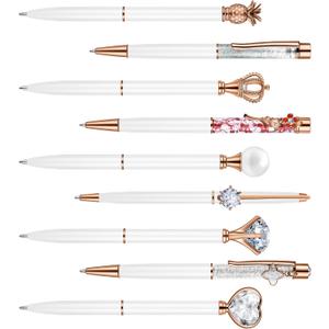 9 Pcs Fancy Pens for Women Crystal Diamond Pen for Journaling Pretty Glitter Ballpoint Inspirational Gifts for Women Girls College Students Cute Back to School Gift (White)