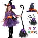 Spooktacular Creations Child Girl Orange Purple Witch Costume, Toddler Witch Outfit Set for Kids Halloween Dress Up Parties (Small(5-7 yrs))