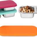 SUMERX 3 Pack Stainless Steel Snack Containers with Lids, 2 Compartment Snack Pack Containers, Reusable Food Storage Containers for Travel, Outdoor, Camping(Orange/Red/Blue)