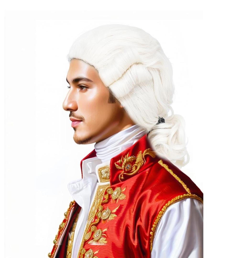 White Wig Regency Ringlet Historical Colonial Costume Wig Funny Wig for Men George Washington Costume,  2-Judge Colonial Wig-White