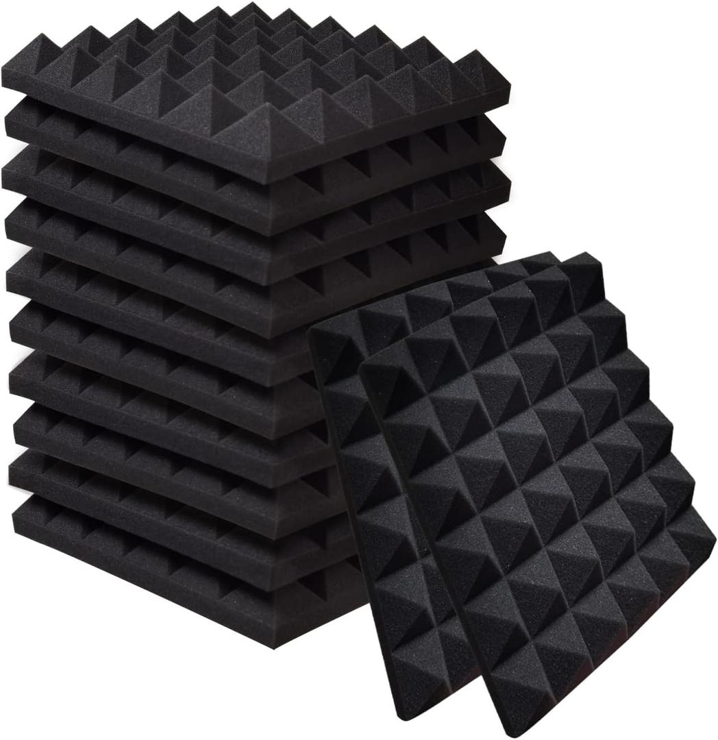 Ikaufen 48 Pack Pyramid Designed Acoustic Foam Panels, 12 x 12 x 2 Inches Sound Proof Foam Panels, High Density and Fire Resistant Acoustic Panels, Sound Panels, Studio Foam for Wall and Ceiling
