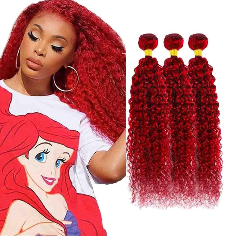 Red Human Hair Bundles Light Red Kinky Curly Bundles 20 22 24 Inch Unprocessed Virgin Soft and Silky Burgundy Bundle Hair Extensions