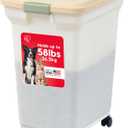IRIS USA Dog Food Storage Container 58 lbs, Attachable Wheels, for Dog Cat Birds and other Pets, Food Storage Bin, Keep Fresh, Easy Mobility, BPA Free - Made in the USA, Almond/Pearl