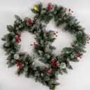 CRSMATTS Pre-Lit Artificial Christmas Garland, Snowflake Garland, White Lights 50, Decorated with Pine Cones, Berry Clusters, Plug in, Christmas Decorations, 9 Feet