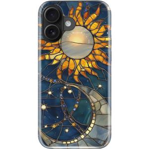 Esdot for iPhone 16 Case Cute - Wireless Charging Compatible - Dual-Layer Soft Silicone + Hard Shell - Trendy Wildflower Design - Protective Phone Cover for Women Girls - Solar Lunar Harmony