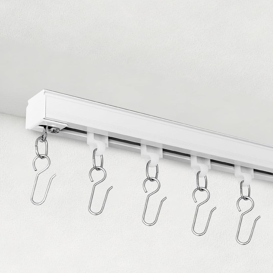 Ceiling Curtain Track Ceiling/Wall Mounted Curtain Track Rails System for Sliding Curtains Room Divider Curtains Tracks/Rod for Living Room Bedroom Office Shower Outdoor Curtain White 15ft
