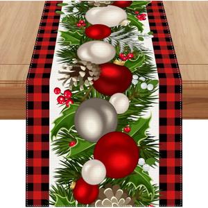 Jiudungs Linen Red and Black Buffalo Check Plaid Christmas Table Runner 60 Inches Long Farmhouse Winter Christmas Xmas Holiday Home Kitchen Table Decorations